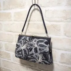 ★大正ロマン-昭和レトロ 和装「百合乃華」ガマ口ビーズバッグ 美品 希少レア