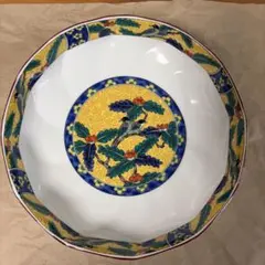 有田焼 陶峰 盛鉢 大皿　鳥 どんぐり 黄 伝統工芸 レトロ　26.5cm