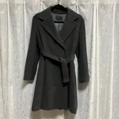 ダークグレー アンゴラウール混合 ベルト付きコートフードなし