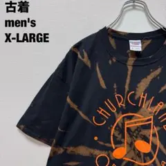 古着 ジャージーズ ブリーチ Tシャツ タイダイ 音符 オレンジ 黒 XL
