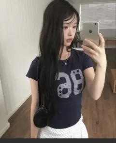 anyonemore 86ナンバーレタリングスリム半袖Tシャツ