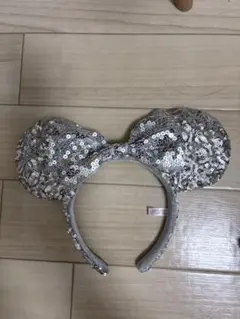 シルバー スパンコール ミッキーマウス耳カチューシャ