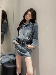 秋にぴったり♪デニムミニワンピース✭海外ガール風お出かけコーデ