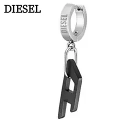 DIESEL ディーゼル Dロゴ ピアス 片耳用 シルバー×ブラック メタル