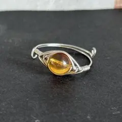 WR335S 天然石 パワーストーン ワイヤーリング ドミニカ産 ブルーアンバー