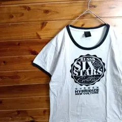RUSS・K　ラスケー　リンガーTシャツ　半袖Tシャツ　英字　カジュアル　Ⅼのサムネイル