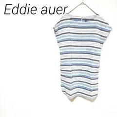 Eddie Bauer ストライプ柄半袖チュニック M 首後ろボタンのサムネイル