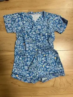 韓国子供服 青色花柄コットン甚平 90cm