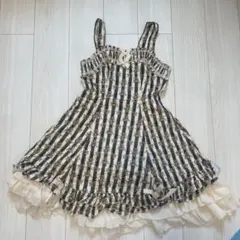 BODY LINE ストライプ花柄フリルドレス　Lサイズ