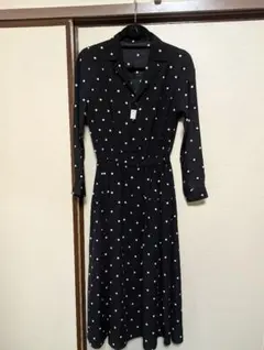 ❤️新品未使用❤️ROPÉ PICNIC　黒地✕水玉 長袖シャツワンピ　M　春秋