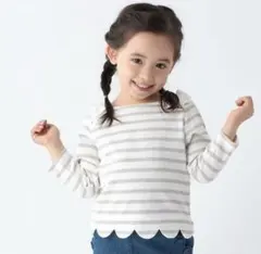 プティマイン　スカラップボーダー長袖T