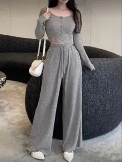 グレー セットアップ ルームウェア パジャマ