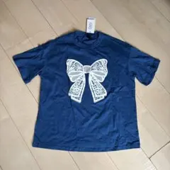 新品タグ付きリボンプリント ネイビー Tシャツ
