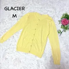 3765グラシア【M】ニットカーディガン 長袖　花柄ボタン　コットン　洗える