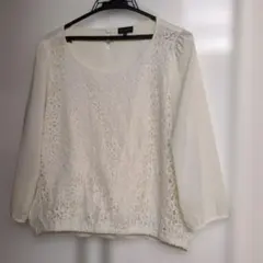 TALBOTS アイボリー 七分袖レースブラウス XL