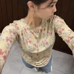 ZARA フローラルプリントニットトップス Sサイズ