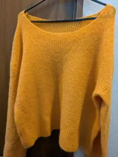 オレンジ イエロー　ウール混ニットセーター Fサイズ