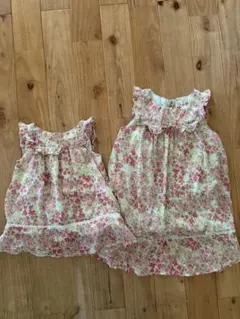花柄ノースリーブワンピース　姉妹おそろいセット