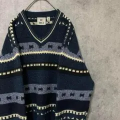 00S 柄ニット　総柄　メンズ　古着　個性派　奇抜　ゆるダボ　大きめ　A3