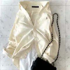 美品 ポロラルフローレン コットン ストライプ ボタンダウンシャツ イエロー