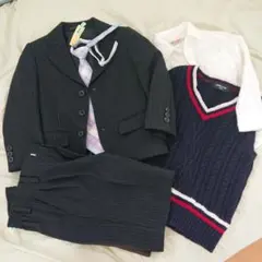 スーツ上下・白長袖シャツ・ネクタイ・ベスト100cm～５点セット