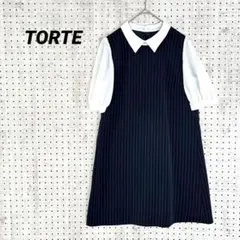 TORTE トルテ ワンピース ストライプ ネイビー×ホワイト 襟付き 半袖 Mのサムネイル