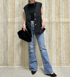 GUミドルライズフレアジーンズ 丈標準ブーツカット デニム