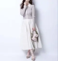 【美品✨️】JUSGLITTY 衿ニットドッキングワンピース モカピンク