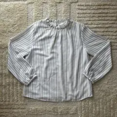 Honeys ハニーズ ブルー ストライプ柄 長袖ブラウス