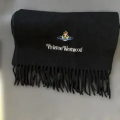 希少Vivienne Westwood ブラックマフラー ウール　オーブ刺繍ロゴ