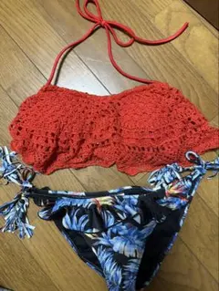 レース編み赤ビキニ 9Mサイズ　水着　レディース