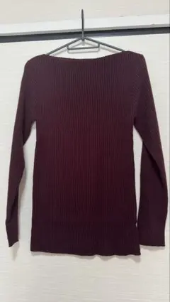 ボートネック リブニット トップス ワインレッド フリーサイズ