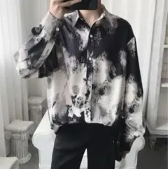 ラスト1点☆柄シャツ 個性的 黒 ブラック タイダイ 韓国 きれいめ 2XL