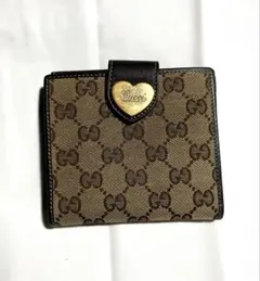 美品✨️グッチ 長財布 ラブリーハート GGキャンバス レザー Wホック