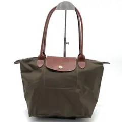 ロンシャン ルプリアージュ M トートバッグ 肩掛け ロゴ レザー カーキ