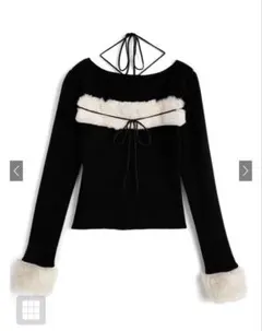 GRL ファーホルターネックリボンニットトップス