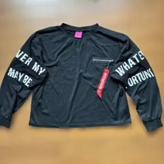 ブラック長袖カットソー メッセージプリント