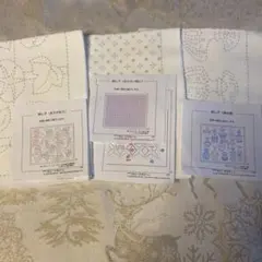 刺し子布 3枚セット あじさい刺し、香水瓶、あさがおⅡ ホビーラホビーレ