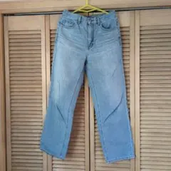 GU レディース ライトブルー ハイライズストレートデニムパンツ