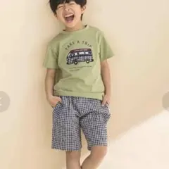 【新品タグ付き】べべ　ハーフパンツ　ネイビー　シアサッカー　兄妹コーデ