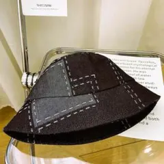 n596【新品未使用】バケットハット デニム風 帽子 レディース ブラック