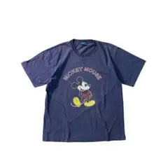 7SM5【Disney】ミッキーマウス　プリントTシャツ　ネイビー　L 古着