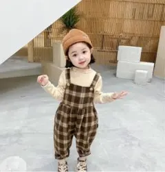 サロペット　オーバーオール　韓国子供服　秋冬物　チェック　起毛素材