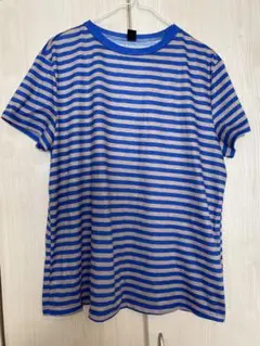 SHEIN 青とベージュのストライプ Tシャツ Lサイズのサムネイル