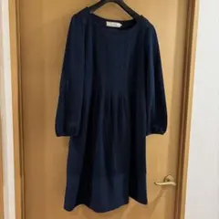 【美品】クチュールブローチ ネイビー ひざ丈 ワンピース 38 M ワールド