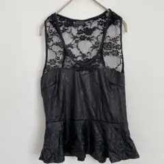 【希少】Joyce Leslie レース切替 ペプラムトップス 黒 L Y2K