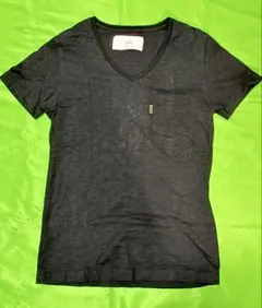 AKM 漆黒 Vネック Tシャツ Mサイズ ポケット付