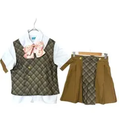コスプレ 制服風 チェック セット ベスト スカート ブラウス リボン M