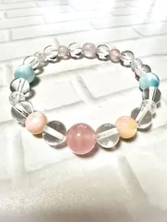 ラリマー　ディープローズクォーツ　水晶　ブレスレット
