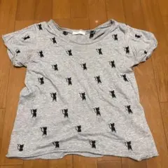 JEANASIS ジーナシス 猫柄 半袖Tシャツ グレー 刺繍